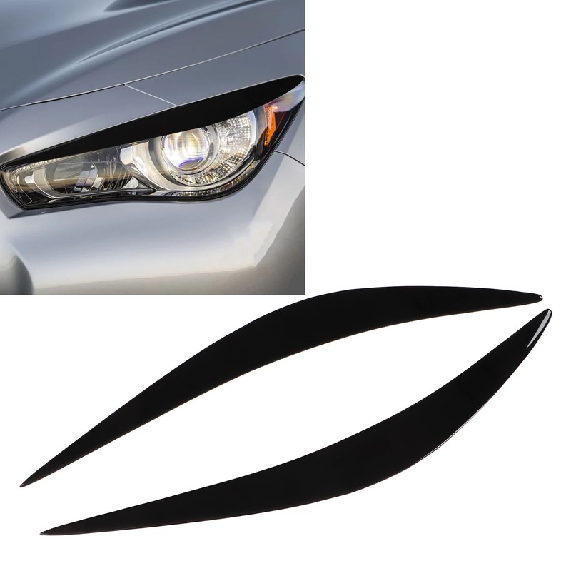 2pcs Headlight Eyebrow Glossy Black Abrasion Resistance Replacement for Infiniti