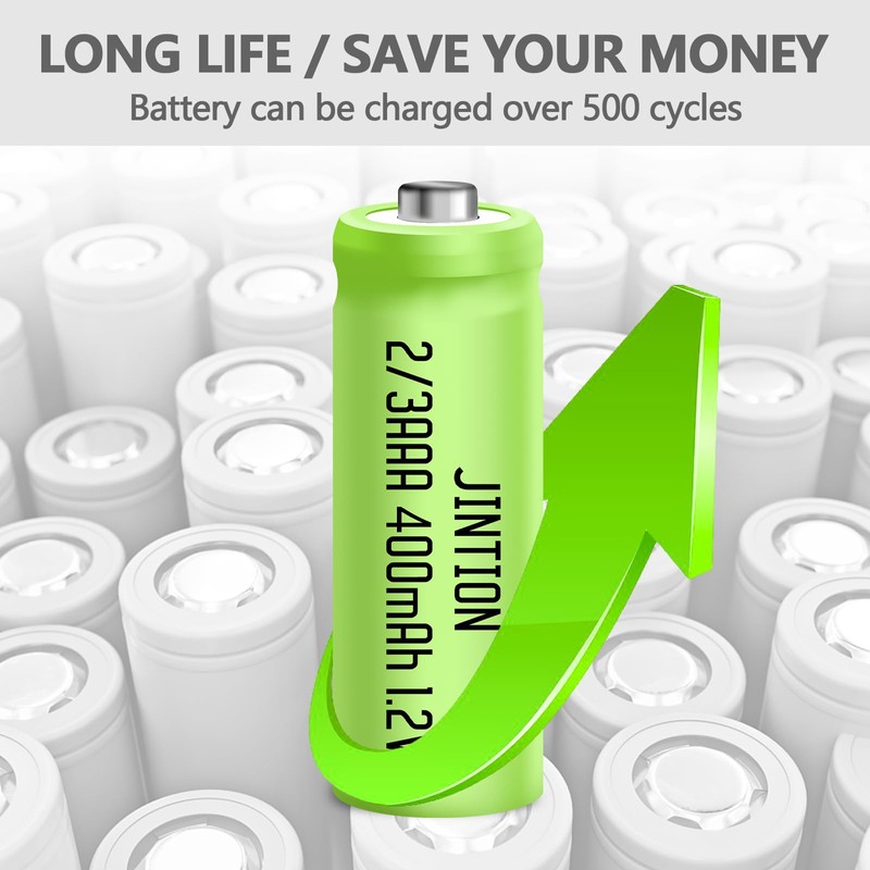 JINTION NIMH 2/3AAA Rechargeable 2/3 AAA Batteries 1.2V 400mAh Battery