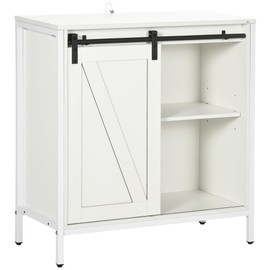 HOMCOM Farmhouse Sideboard Buffet Cabinet, Coffee Bar Cabinet with Sliding Barn Door and Adjustable Shelf, Kitchen Storage Cabinet with Metal Frame, White