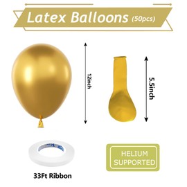 Balloons Gold, Pack of 50 12 Inch Gold Balloons Birthday, Latex Balloons for Party Decoration, Birthday, Wedding, Festival, Anniversary Decoration