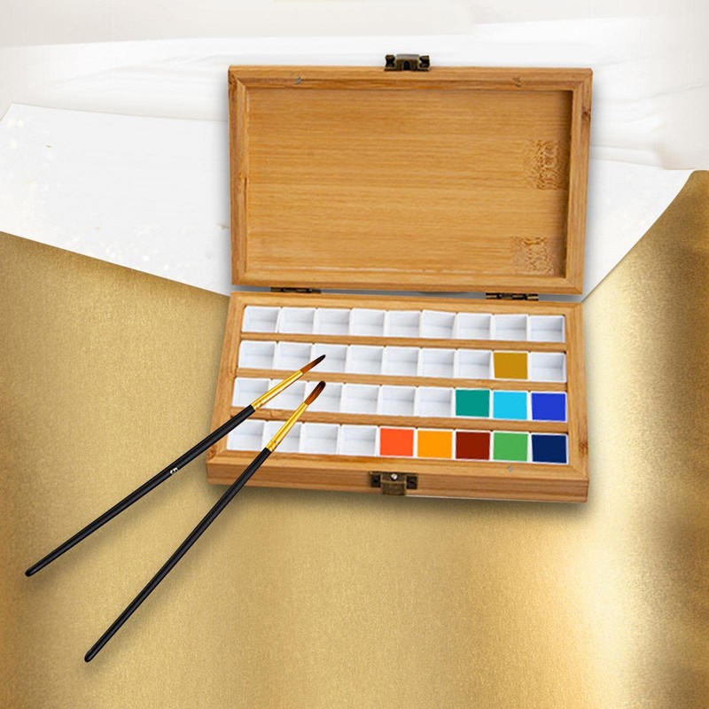 Harilla Portable Empty Bamboo, Durable Palette, Wooden Gouache with Lid,