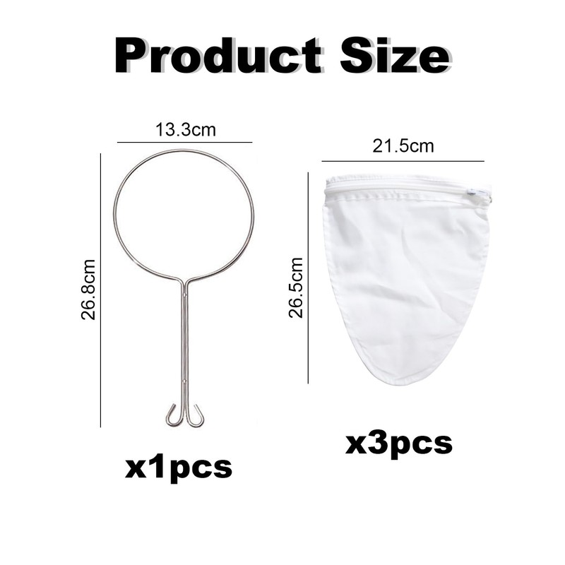 PLLDVEFD 1 Piece Stainless Steel Ring, 3 Piece Filter Bag,