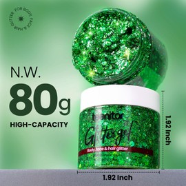 Teenitor Green Body Glitter, Face Glitters, Green Glitter, Body Glitter Gel, Hair Glitter Gel, 80g/2.8oz Holographic Glitter for Face Body Hair, Glitter Makeup for Kids