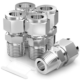 TAISHER 5PCS 304 Stainless Steel Compression Tube Pipe Fitting Connector, 8mm Tube OD x 1/4" BSP Male Straight Adapter