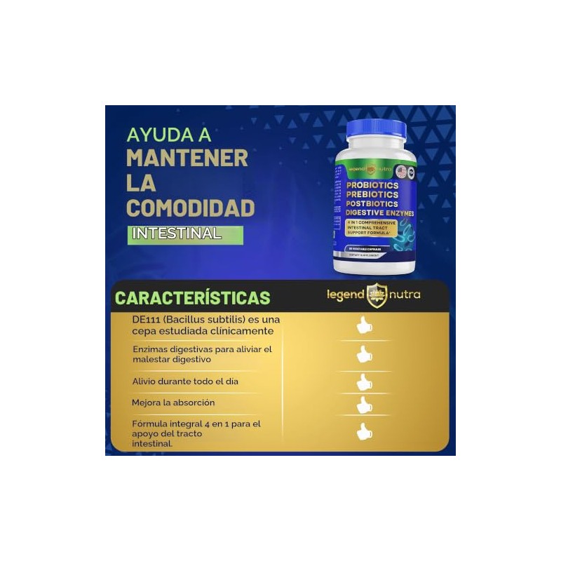 Probióticos prebióticos postbióticos con enzimas digestivas 4 en 1 suplemento