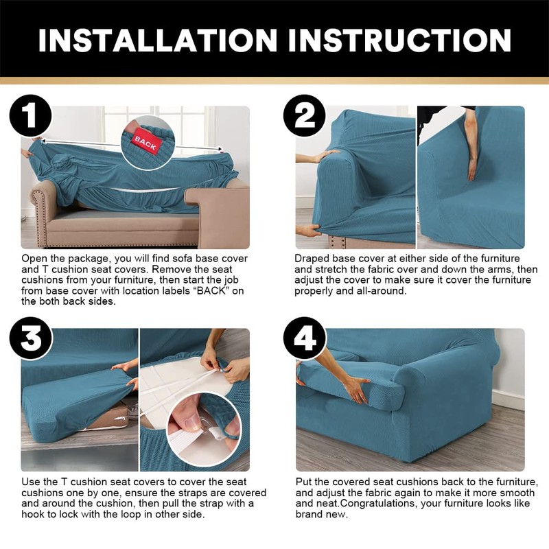 PrinceDeco T Cushion Sofa Slipcover 4 Pieces Sofa Covers for