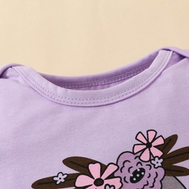 JiAmy Newborn Outfit Set 3-Piece Baby Girl Ruffle Lace Romper with Animal Printed Bodysuit Shorts with Headband for 0-18 Months, Purple (purple 1)