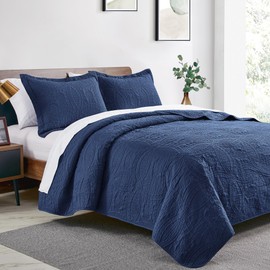 Love's cabin Quilts for Full Bed Navy Bedspreads Bedding Set - Summer Lightweight Bedspread Comforter - Coin Pattern Bedding Coverlet for All Season - 3 Pieces (1 Quilt, 2 Pillow Shams)