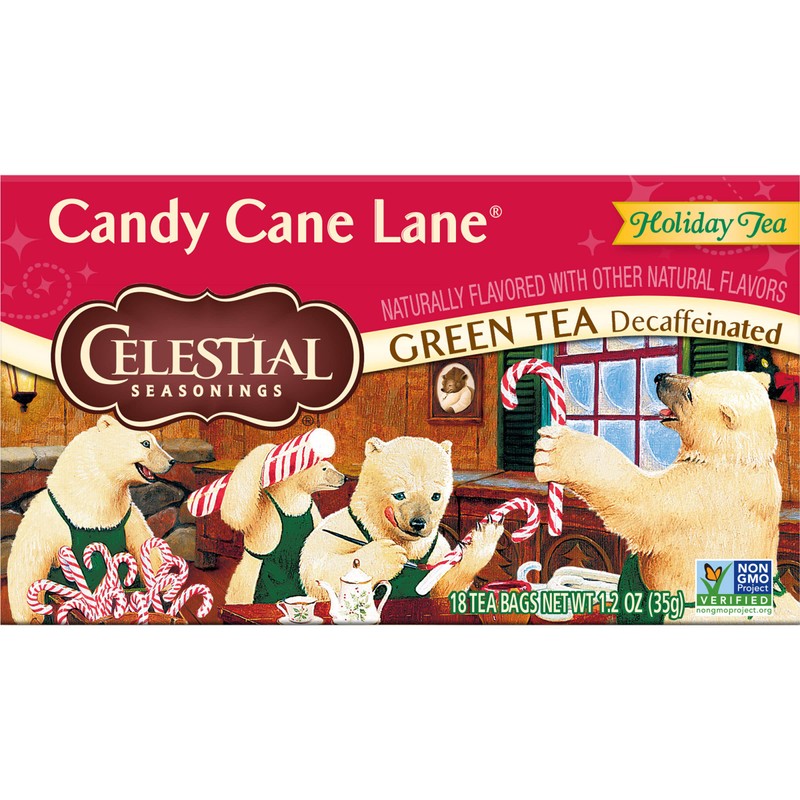 Celestial Seasonings Green Tea, Decaffeinated Candy Cane Lane, 18 Count