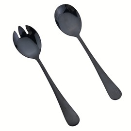 Uniturcky Service for 2 Salad Server Set, 304 Stainless Steel Salad Serving Set Salad Servers, Salad Spoon, Salad Fork, Pack of 2 Black 7.48"