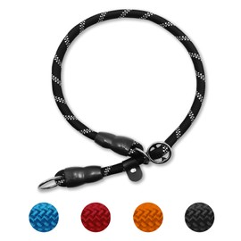 LOS ANDES Dog Slip Collar with Slidable Stopper, No Pull Choker Training Martingale Collar for Small Medium Large Dogs, Nylon, Black-Reflective, L (25 in x 12 mm)
