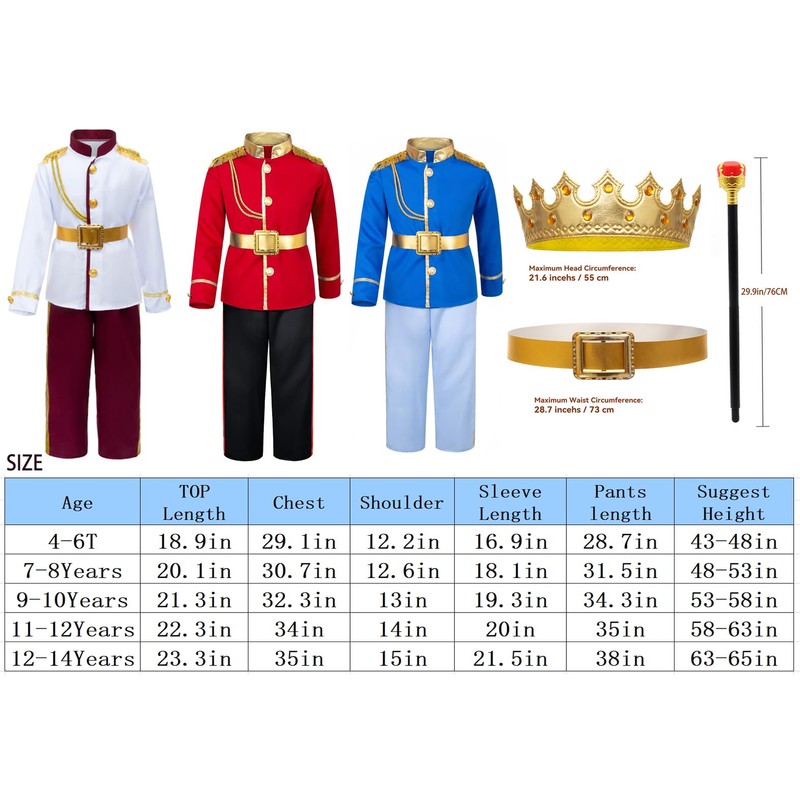 Prince Charming Costume for Kids Boys Royal Prince King Outfit