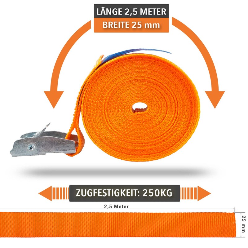 Alubox Lashing Strap with Clamping Lock 25 mm Wide Orange