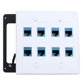 8Port Ethernet Wall Outlet Plate Cat6 Jack RJ45 Keystone Female to Female Network Cables Inline Coupler Wires Connector with 2Gang Low Voltage Mount Blue