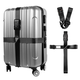 Travel Inspira Luggage Straps TSA Approved Suitcase Belt Adjustable Length 3-Dial Combination Lock and Cross Luggage Suitcase Security - Black