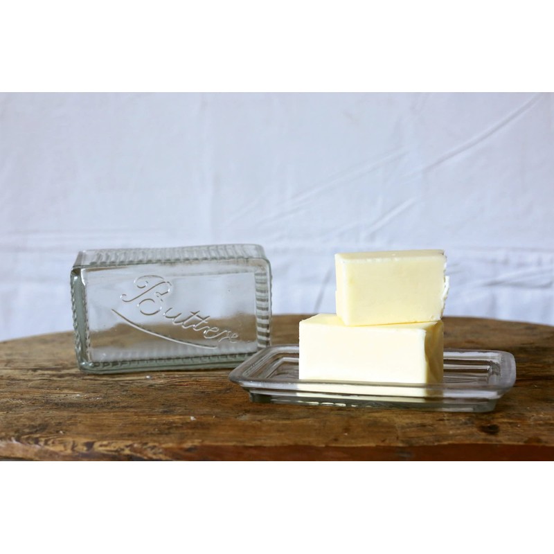 Creative Co-Op Clear Pressed Glass Butter Dish with Lid