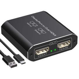 JCYMELE 4K@60Hz Displayport to Dual HDMI Adapter Display Port to 2 HDMI Splitter Extended for Double Screen DP 1.2 to Two HDMI Dongle for Computer Graphics Cards Support MST & SST Mode