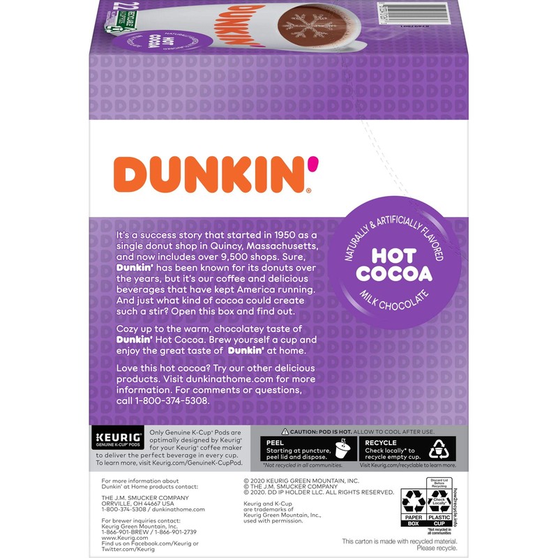 Dunkin' Milk Chocolate Hot Cocoa, 22 Keurig Pods