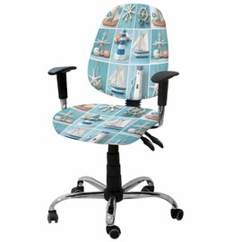 Futuregrace Office Chair Seat Covers, Lighthouse Starfish Anchor Stitching Art Blue Wood Grain Design,Washable Anti-dust Chair Cushion Protectors Fits 13.7"-17.7" Seats Home & Office Use