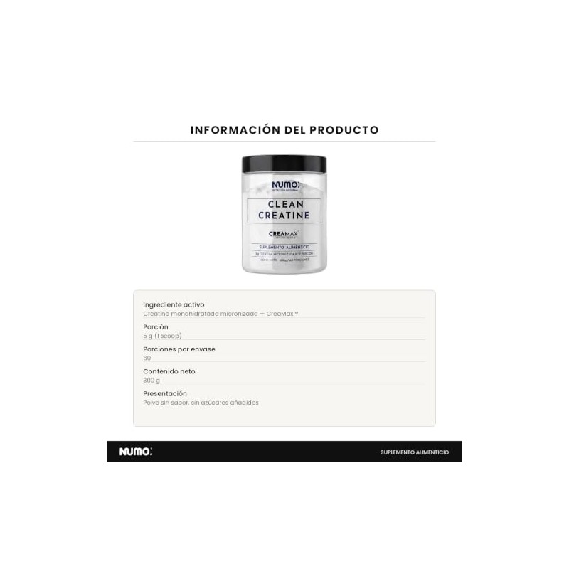 NUMO Creatina Monohidratada Micronizada CREAMAX 300g | 60 Porciones |