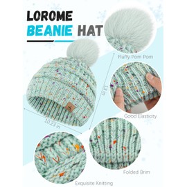 4 PCS Mint Green Ombre Winter Set for Women, Knit Beanie Hat with Pom Poms Neck Scarf Touchscreen Gloves and Ear Muffs