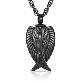 Decor Urns Urn Necklace for Ashes Memorial Cremation Jewelry for Ashes, Angel Wings Keepsake Pendant Ash Holder Stainless Steel Cremation Locket Jewelry for Women Men & Funnel Kit & Bag (Black)