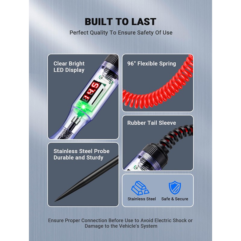 JASTIND 5-120V Digital Automotive Test Light with LED Voltage Display,