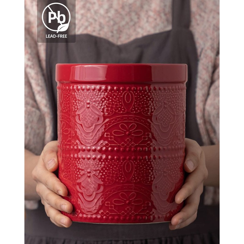 FUN ELEMENTS Kitchen Utensil Holder, 7.2" Super Large Utensil Crock