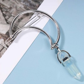 Inilbran Boho Moon Hair Clip Vintage Hollow Crescent Moon Hair Clip Natural Stone Pendant Hair Pin Hexagonal Crystal Drop Hair Clip Hair Accessories for Women and Girls Headpiece (Moonstone)
