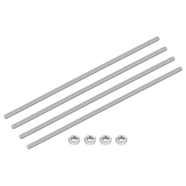 sourcing map 4Set M6-1.0x250mm Fully Threaded Rods, Threaded Rods Bar Studs with Nuts, 304 Stainless Steel Long Thread Screws Hardware for U-Bolts, Anchors, Clamps, Hangers, Silver