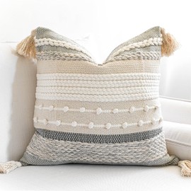 BlissBlush Gray Boho Throw Pillow Cover 20x20 Grey Decorative Accent Pillow for Couch Square Woven Textured Pillowcase Modern Farmhouse Pillow for Bed Bohemian Pillow Cover (Pack of 1)
