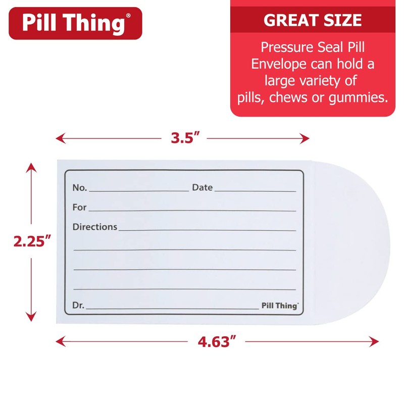 Peel and Seal Printed Pill Envelopes, 3.5" x 2.5", Easy-to-Fill