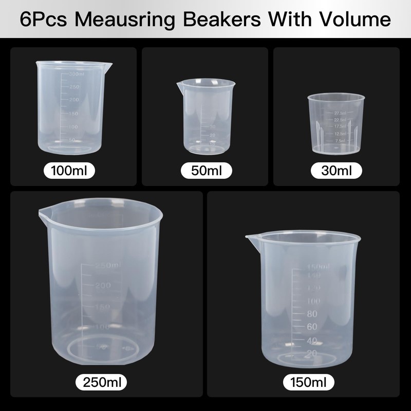 5 Pack Plastic Measuring Jugs, Transparent Lab Graduated Beakers, Heat