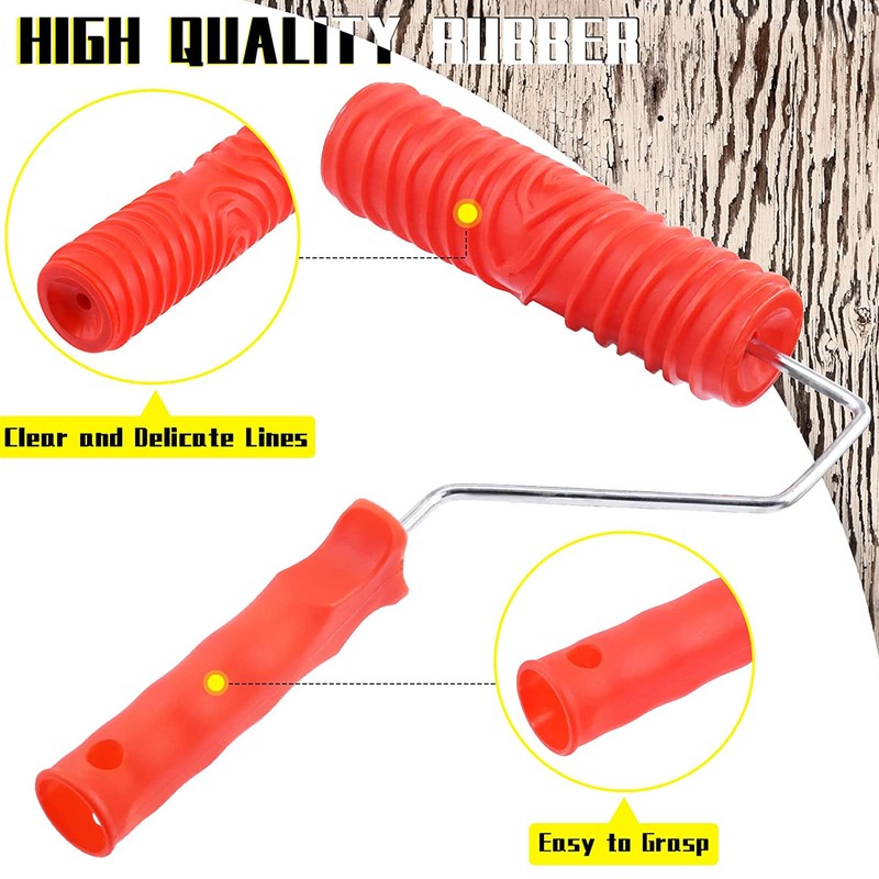 Rubber Wood Graining Tool Handheld Wood Texture Pattern Roller for