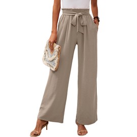 Heymoments Women's Wide Leg Lounge Pants with Pockets Wheat X-Large Lightweight High Waisted Adjustable Tie Knot Loose Comfy Casual Trousers