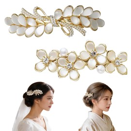 Hair Clip, Barrette, Hair Accessories, Set of 2, Crystal Hair Clip, Gold, Gorgeous Bangs, Side Pins, Hair Ornament, Bijou, Wedding, Yukata, Kimono, Coming-of-age Ceremonies, Graduation Ceremonies