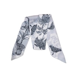 LumiSyne Skinny Silk Scarf Women Girls Slim Long Neckerchief Flowers Tree Print Letter Pattern Retro Artistic Style Satin Ribbon Silk Cloth Tie Headdress Hair Scarf Handbag Grip Tape, grey tree