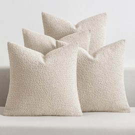 MIULEE Pack of 4 Decorative Textured Boucle Throw Pillow Covers 18x18 Inch Beige Accent Solid Pillow Cases Soft Couch Cushion Covers for Modern Farmhouse Boho Chair Sofa Bed Livingroom Home Decor