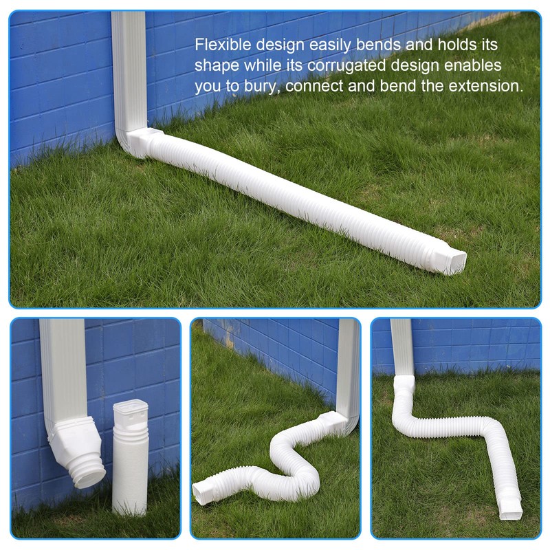 plusgutter 4 Pack Rain Gutter Downspout Extensions Flexible, Drain Downspout