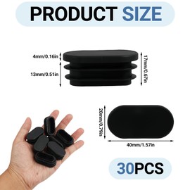 Pack of 30 Chair Leg Caps 20 x 40 mm, Rectangular Foot Caps 17 mm Height, Chair Cover Caps for Garden Chairs, Floor Protection Gliders Plugs for Pipe Furniture and End Caps