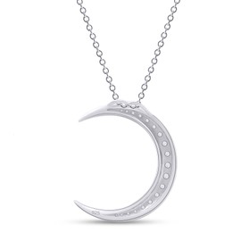 THE JEWEL ZONE Round Cut Cubic Zirconia Crescent Moon Pendant Necklace in 14K White Gold Over Sterling Silver