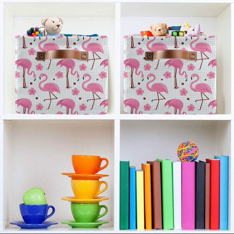 KEEPREAL Pink Flamingos Storage Basket Bin, Large Cube Storage Box