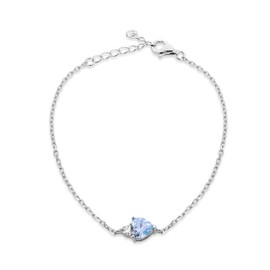 Tuscany Silver Women's Sterling Silver Rhodium Plated 6mm Heart Shape Light Blue CZ with 3mm Round White CZ Adjustable Bracelet 16cm/6.25" -19cm/7.5"