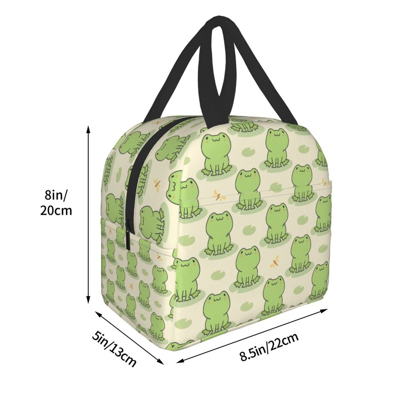 Hulnulnu Cute Frog and Dragonfly Insulated Lunch Bag Reusable Lunch