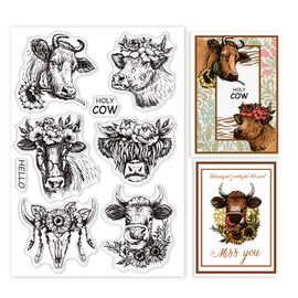 GLOBLELAND Flower Cows Clear Stamps for DIY Scrapbooking Holy Cow Transparent Silicone Stamp for Making Cards Photo Album Decor