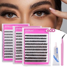 Frinail Fluffy Lash Clusters Kit 200Pcs, Wispy Cluster Eyelash Extensions Kit 10-14MM 60D, D Curl Individual Lashes with Glue and Lash Tweezers