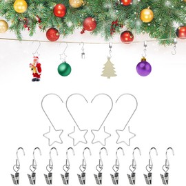 GIRAFEDA Pack of 40 Christmas Bauble Hooks Metal Christmas Tree Bauble Hanger S Hooks Star Ball Hanger Christmas Tree Decoration Hooks Silver Quick Hanger with 10 Clips with Hooks for Christmas Tree