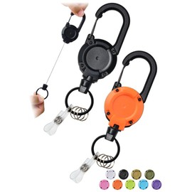 ZAKKA HARBOR Large Carabiner Keychain with Reel, 1 Piece, 23.6 inches (60 cm), Metal Wire, Durable Key Reel, Extendable, Load Capacity 22.0 lbs (10 kg), Key Chain, Reel Strap, Extendable, Outdoor