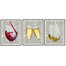 Wine and Champagne Unframed Dictionary Wall Art Prints - Set of Three - Perfect Gift for Game Room, Bar, or Man Cave Decor - Ready to Frame (8x10) Photos