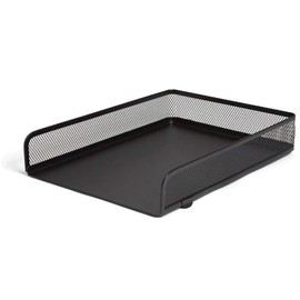 1InTheOffice Desk Trays Stackable Letter Tray, Matte Black Wire Mesh Front-Load Paper Tray Organizer , (2 Pack)